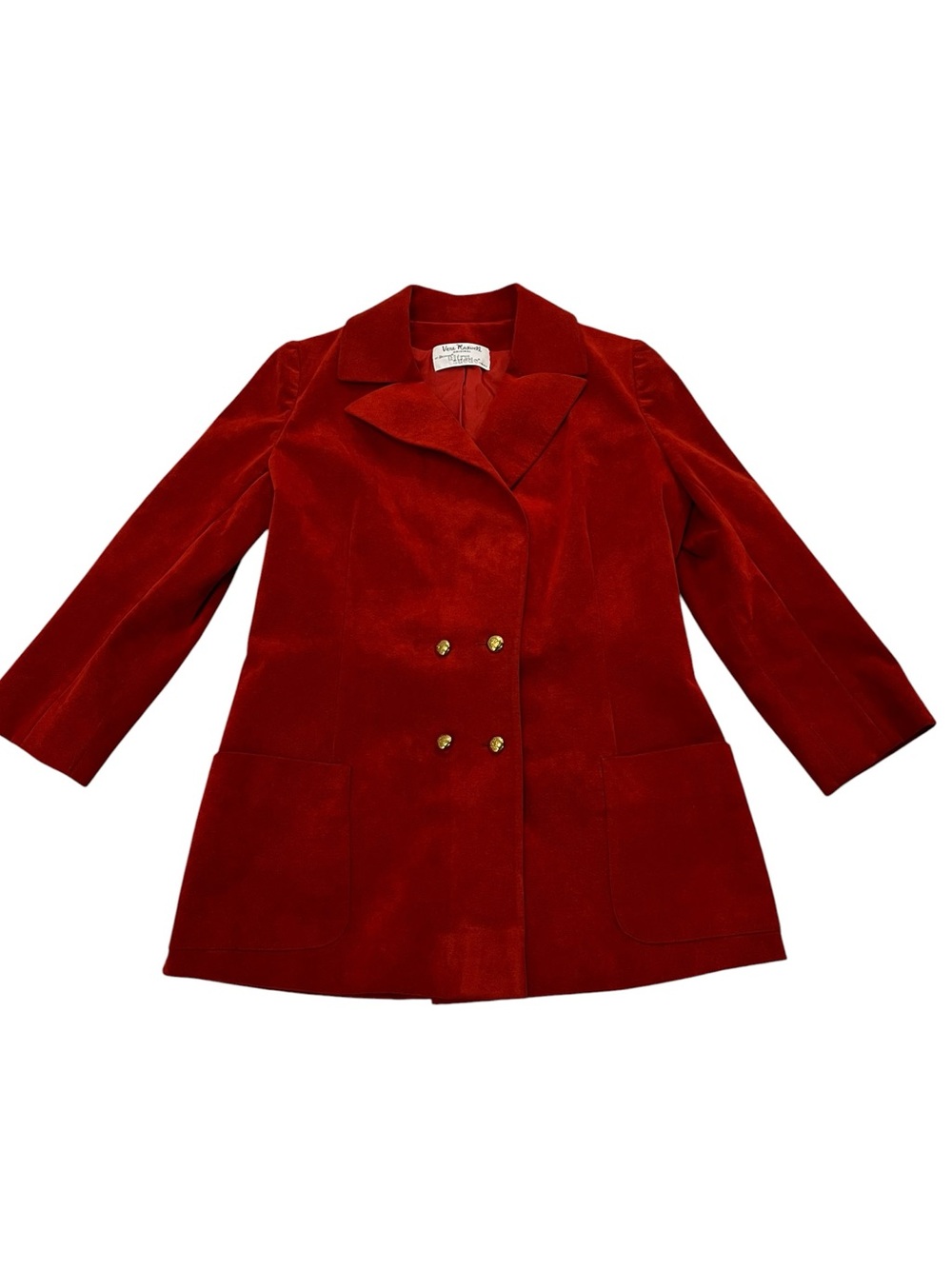 Vintage Vera Maxwell Red Ultrasuede Gold Crest Button Blazer Large
